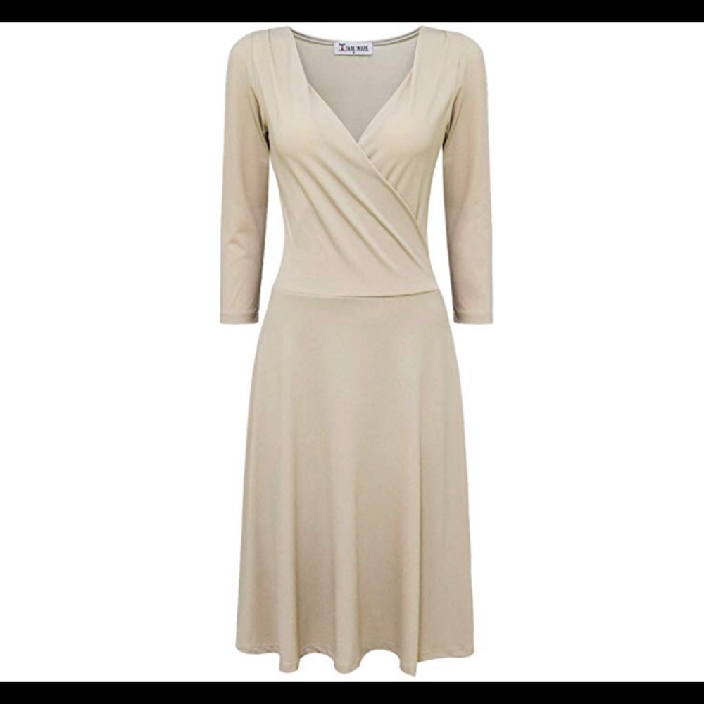 Surplice neckline 3/4 sleeve skater dress